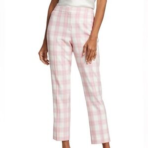 Elie Tahari Pink Plaid Slim Leg Cropped Capri Pants